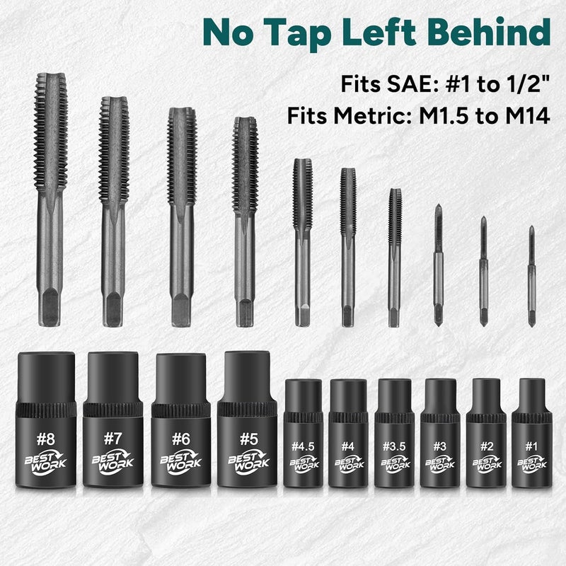 Bestwork 12pcs Magnetic Tap Socket Set, 1/4", 3/8" Square Drive Tap Handle Tool - Image 4